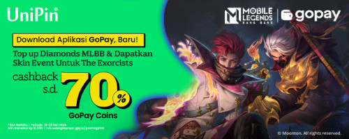 Top Up Diamonds MLBB di UniPin Cashback 70% Koin GoPay & Mainkan Lucky Draw Dapatkan Skin Event Untuk The Exorcists!